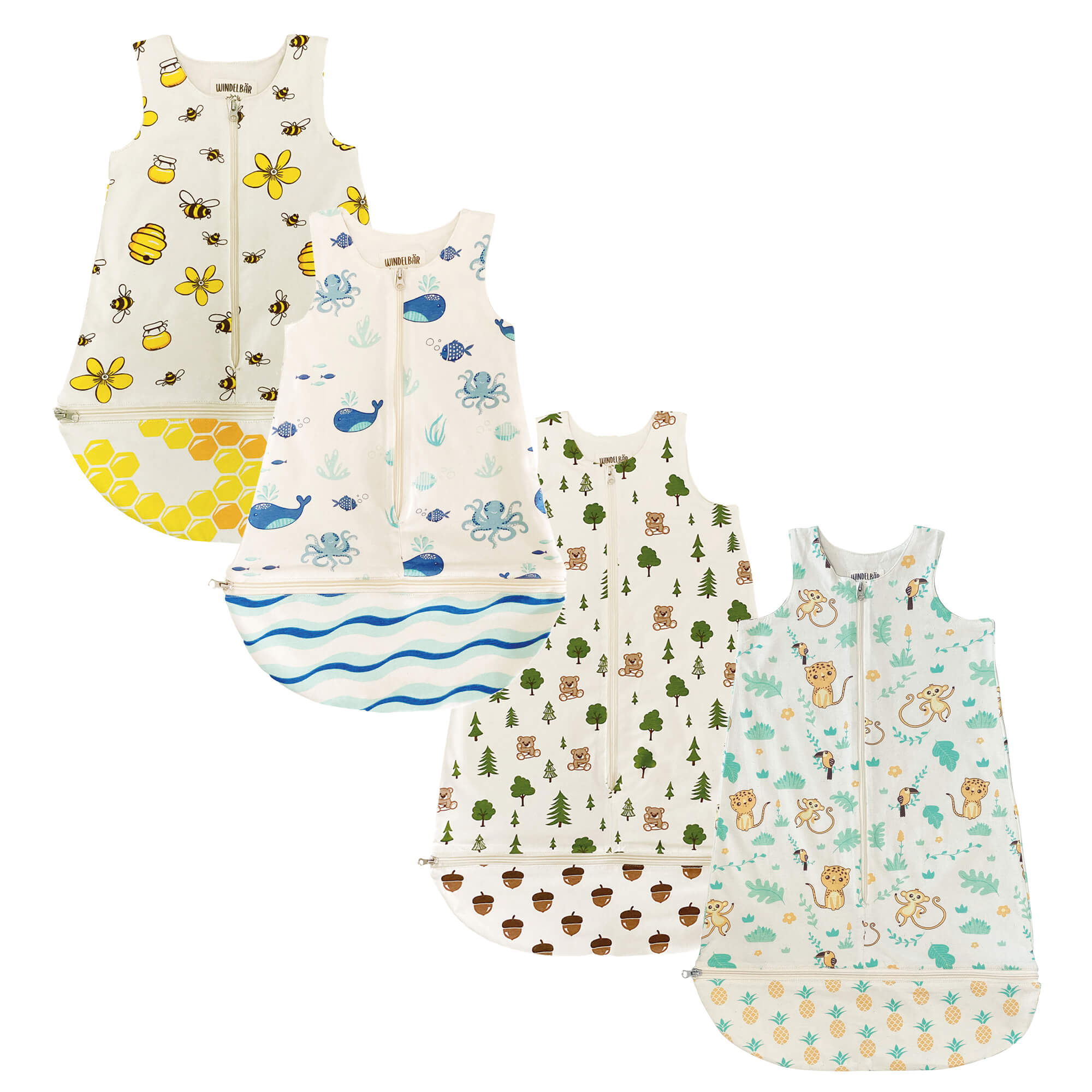 Windelbär Baby-Schlafsäcke 4 Designs Wald, Meer, Bienen, DschungelWald