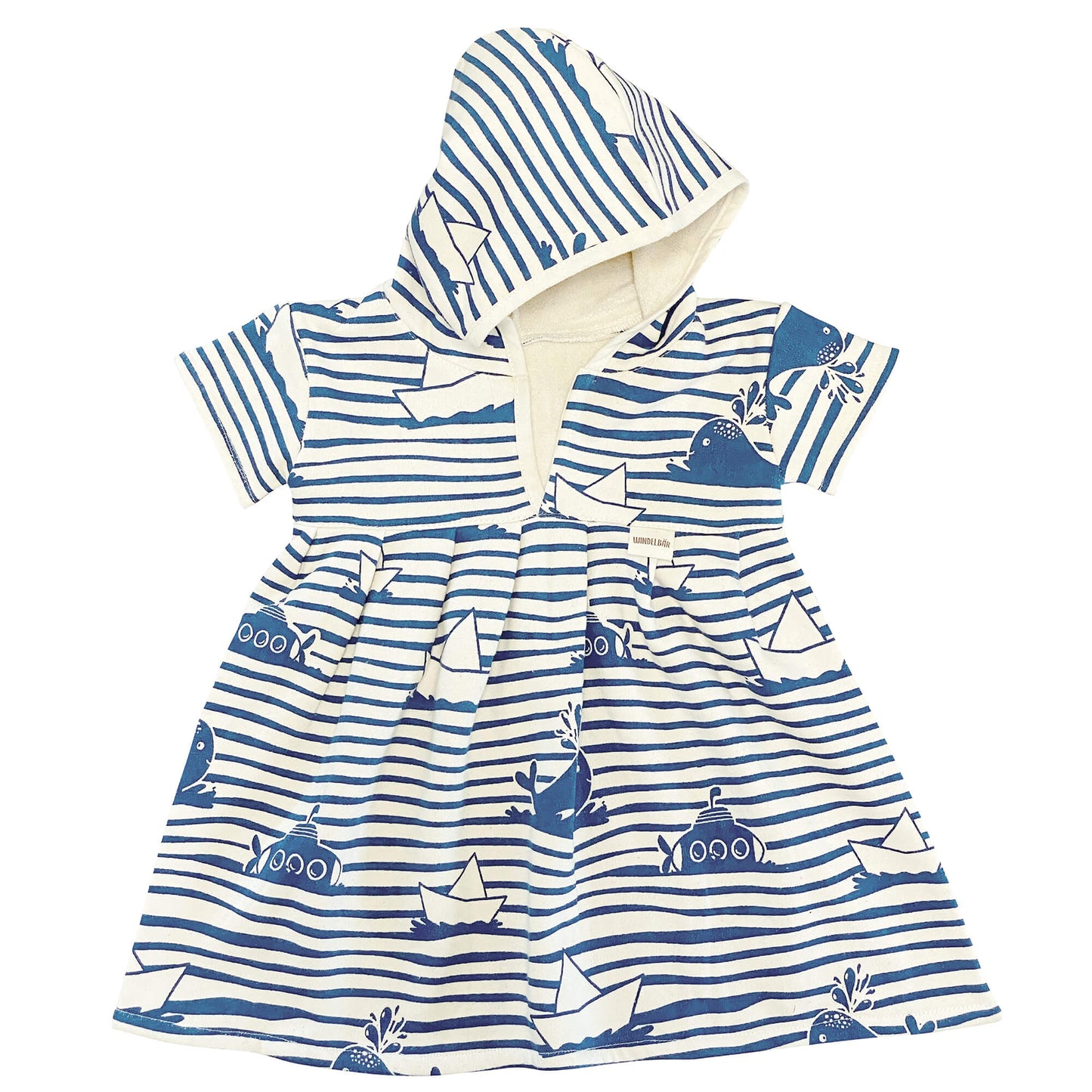 Windelbär Baderobe Design Fische und Boot blau